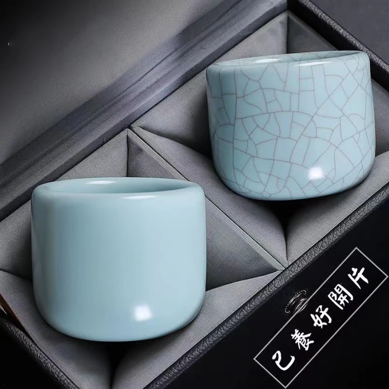 函格陈全贵手作汝窑主人杯汝瓷扳指杯开片可养品茗杯陶瓷功夫茶具