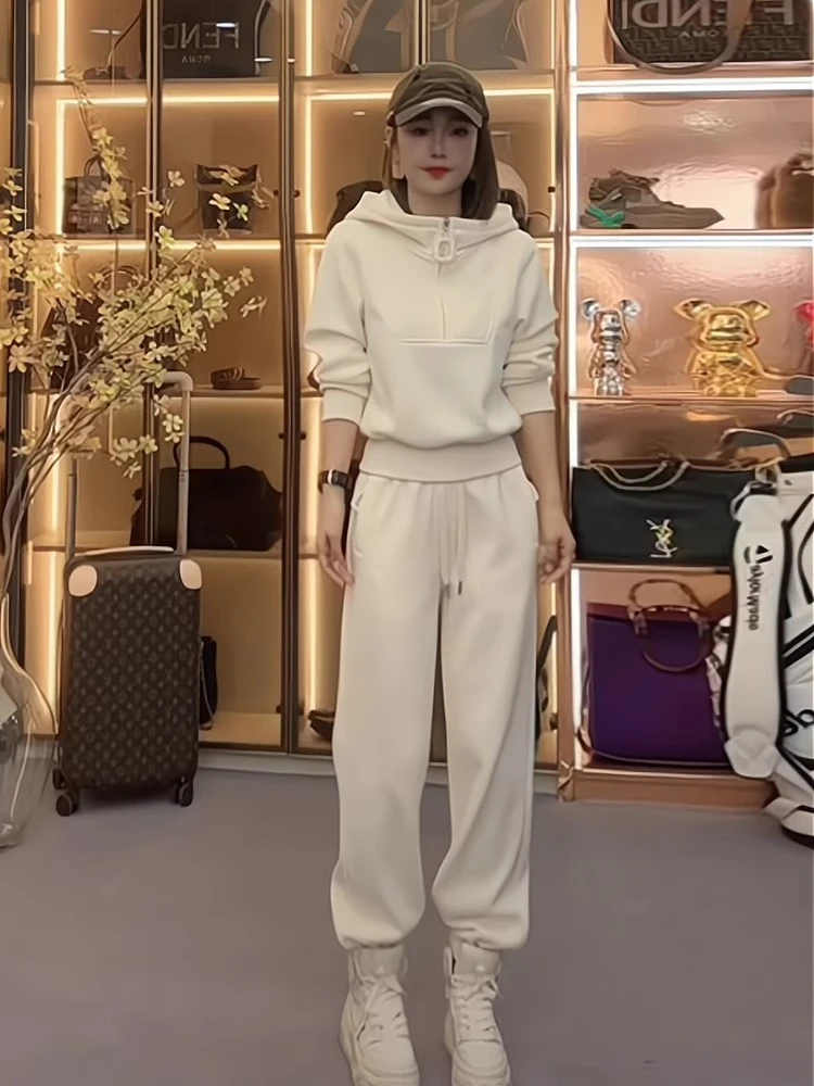 秋冬季运动套装新款高腰设计感休闲风裤子连帽卫衣时尚潮流两件套