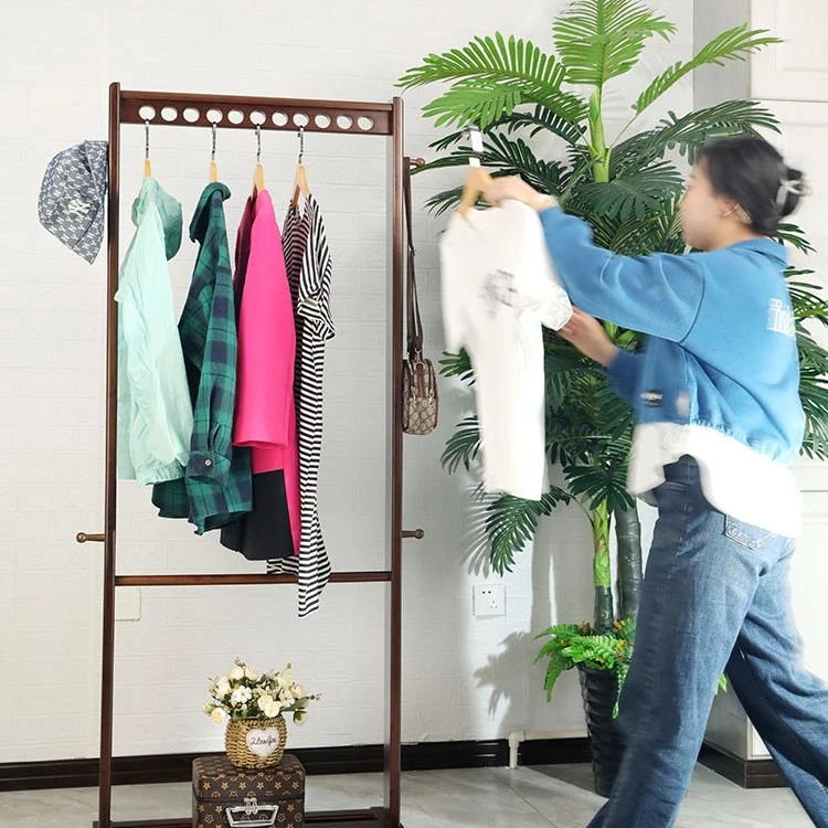 玲杰纯实木落地衣帽架乌檀木客厅卧室简约挂衣架衣架创意木质