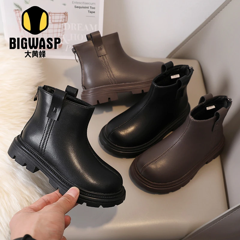 大黄蜂童鞋儿童加棉二棉鞋马丁靴2024秋冬新款男女童皮鞋宝宝鞋潮