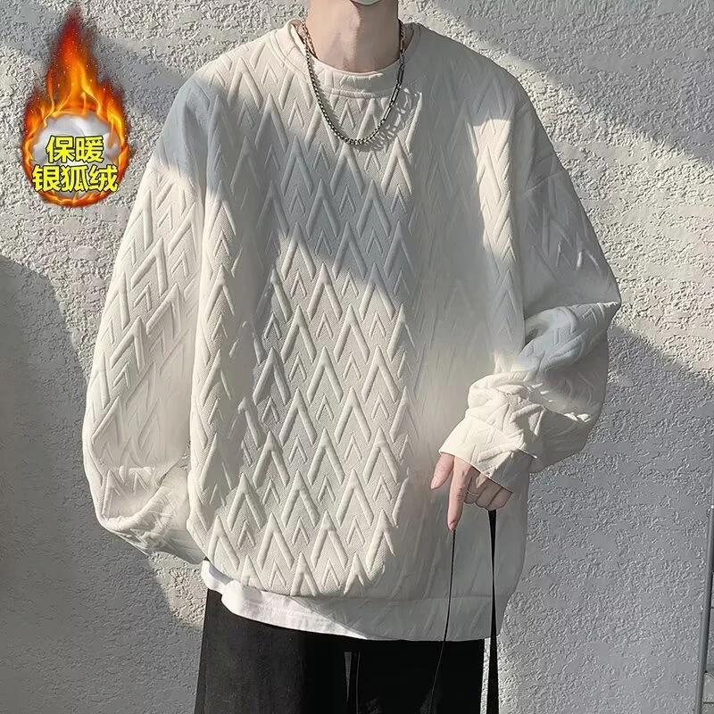 重磅潮牌高级感加绒卫衣男秋冬款痞帅圆领内搭打底衫oversize外套