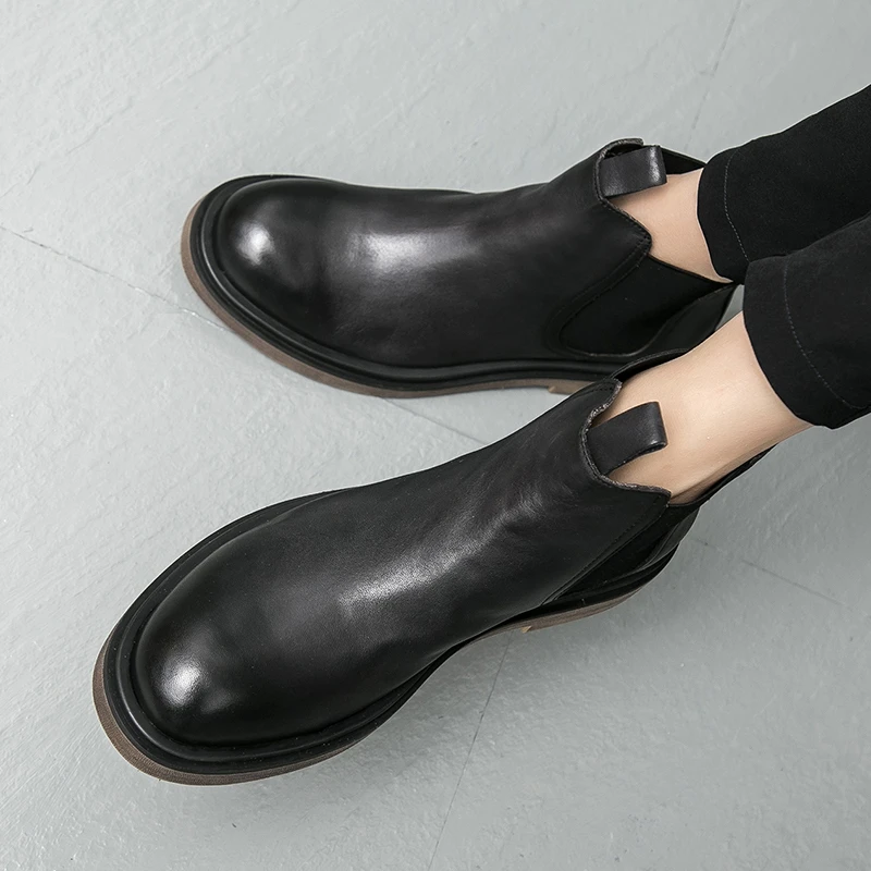 英伦风秋冬季切尔西男靴加绒保暖短靴男士马丁靴真皮靴子高帮男鞋