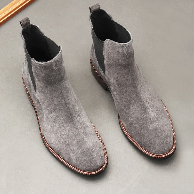 新款冬季保暖棉靴手工英伦风商务休闲正装真皮鞋男士切尔西短靴男