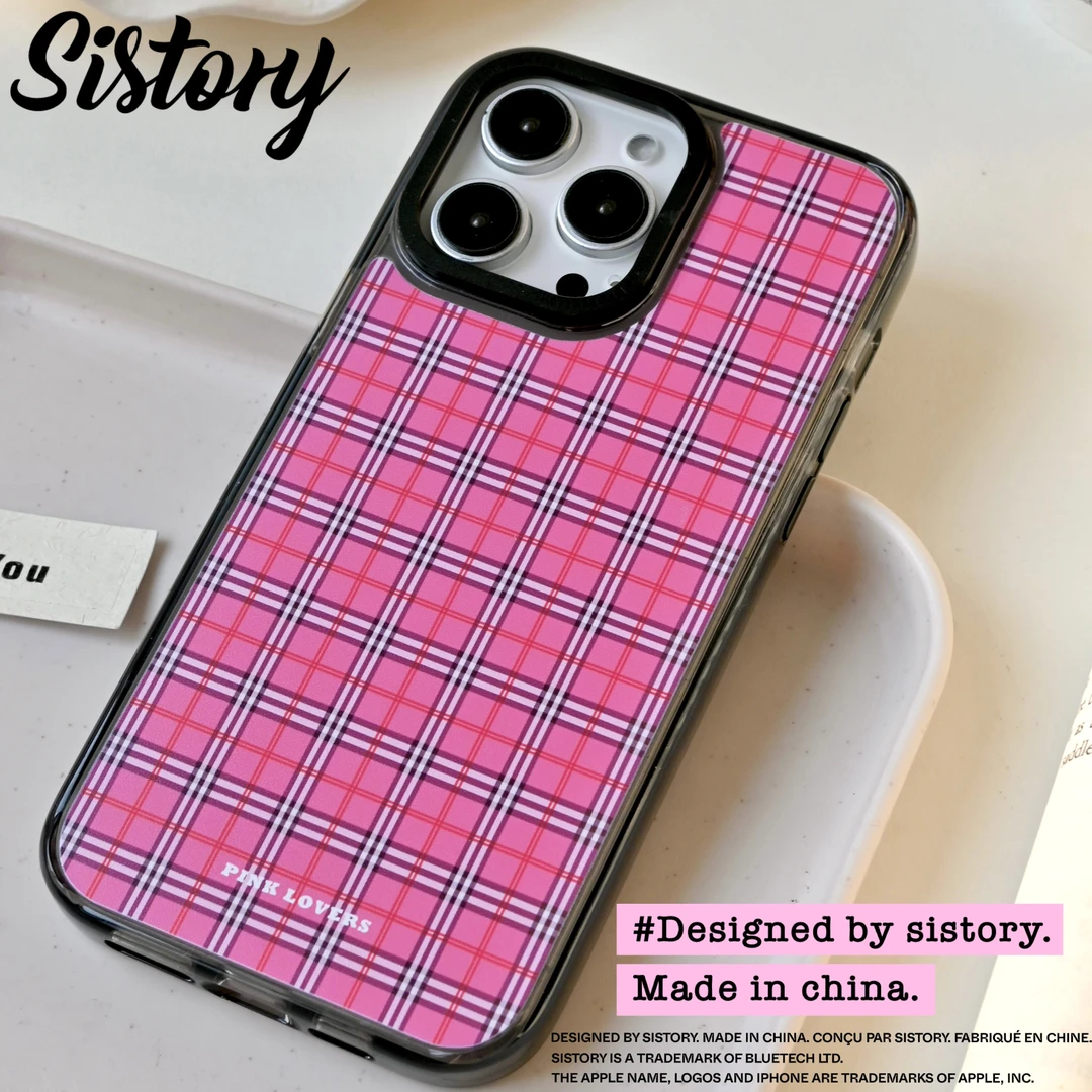 sistory 粉色格子简约甜美 全包防摔适用iPhone16promax 15手机壳