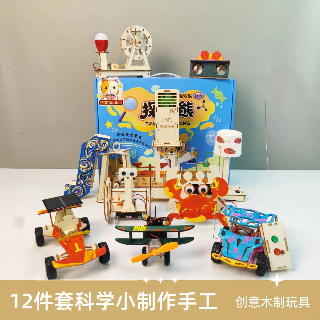 科学小制作12件套手工实验积木立体拼图儿童益智玩具孩子节日礼物