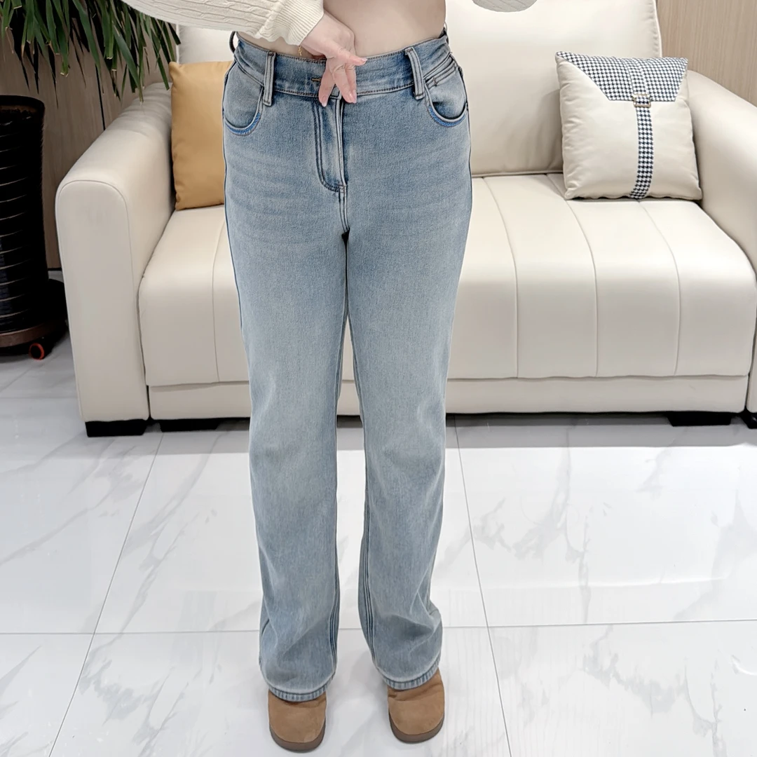 【聪姐推荐】9880韩系直筒窄版加绒拖地牛仔裤（裤长106）