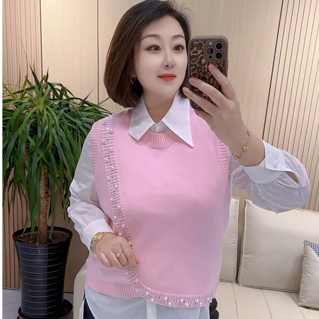 【聪姐推荐】8135韩系重工甜美风衬衫马夹两件套（衣长59，胸围122）