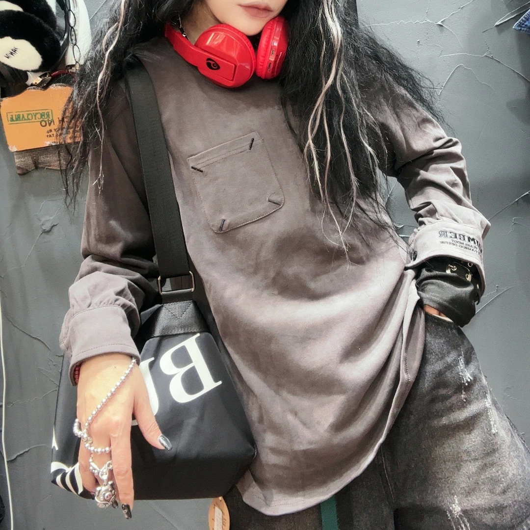 T恤长袖百搭黑色复古宽松ins圆领韩版长袖百搭黑色复古宽松insins