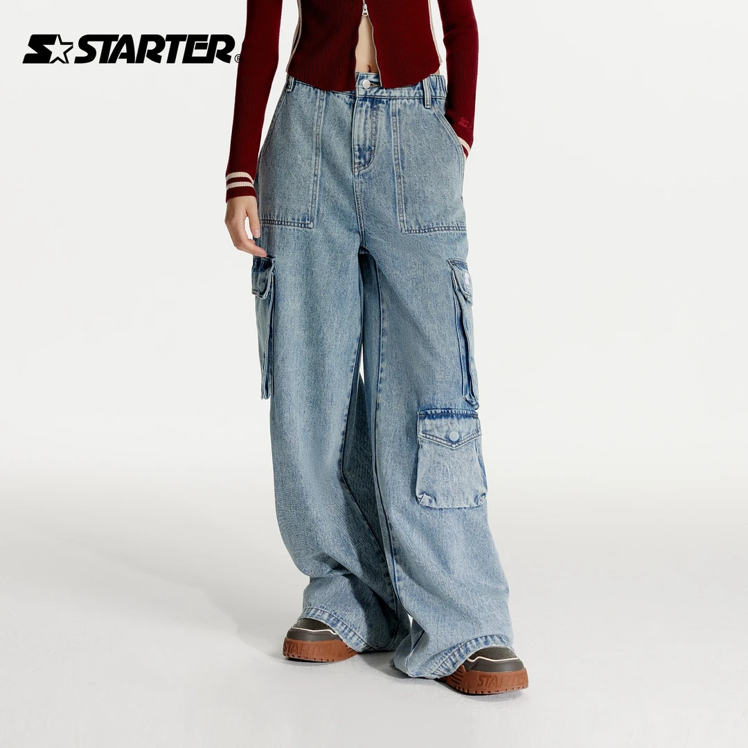 【视频超模同款】STARTER街头复古时髦做旧水洗牛仔长裤 SA41DP002