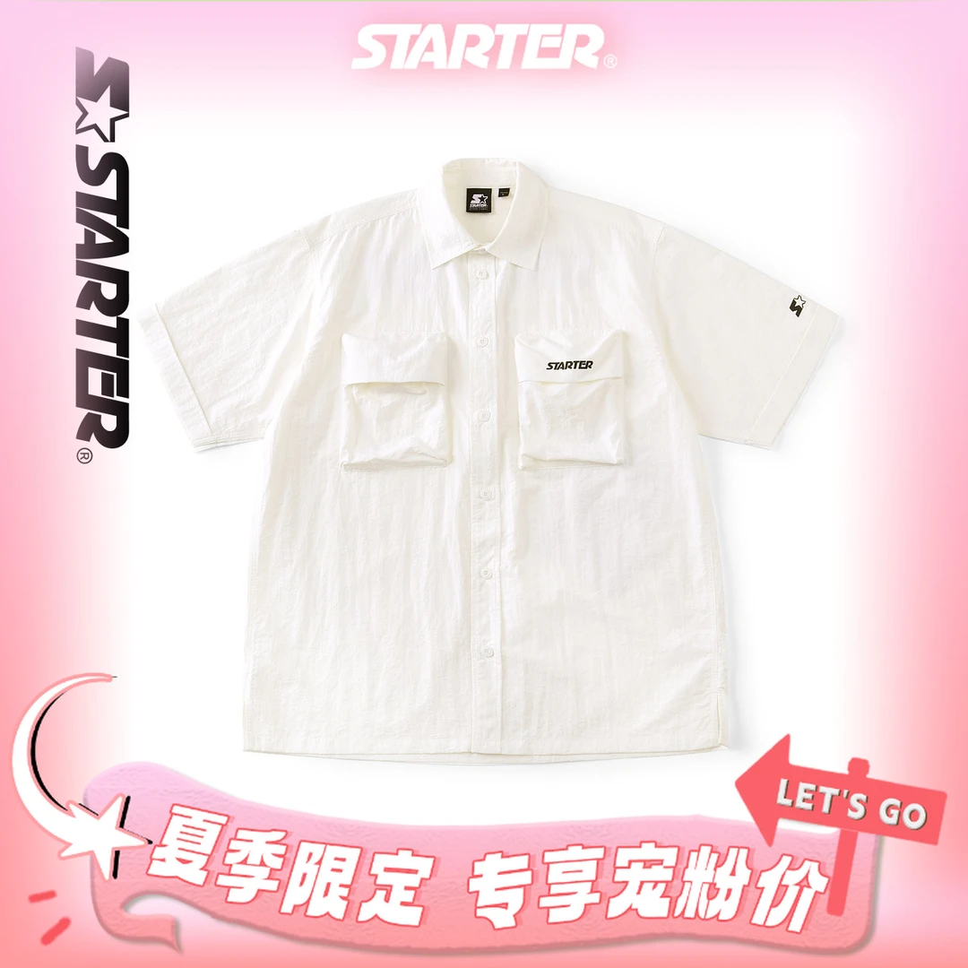 STARTER 春夏情侣潮流户外大口袋工装风宽松短袖衬衫STDI2C0903