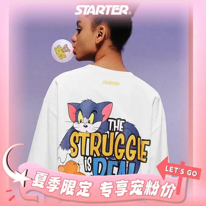 STARTER猫和老鼠系列新款宽松卡通印花T恤情侣美式短袖STI2C0243