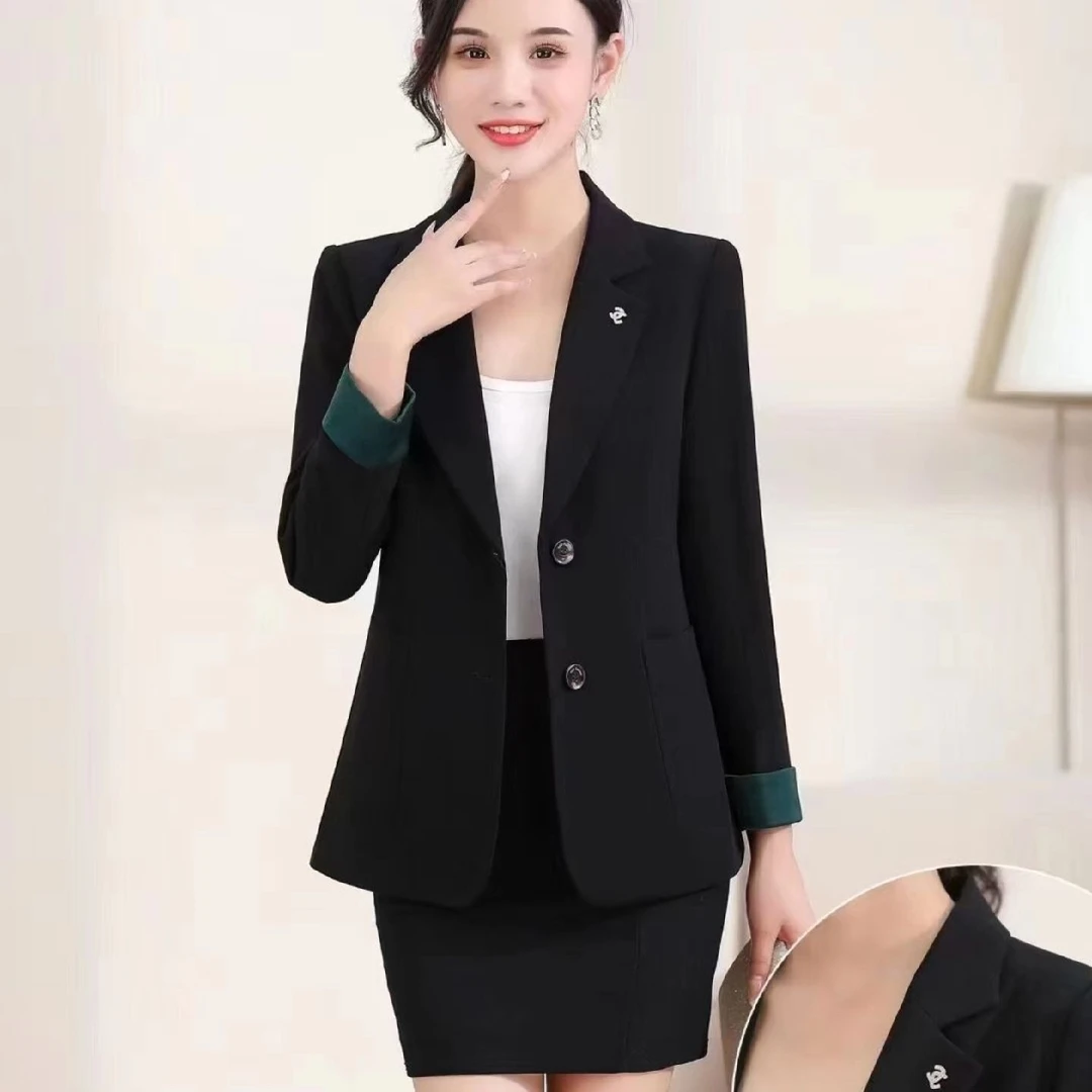 金顶红内里专柜正品秋季新款时尚减龄修身二粒扣黑色外套西装妈妈