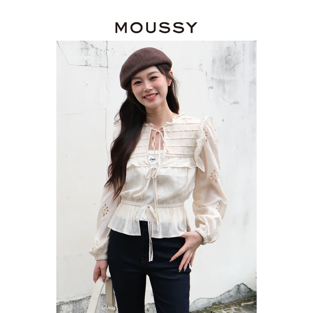 MOUSSY新款别致蕾丝法式小众复古荷叶边气质老钱风松弛感女装