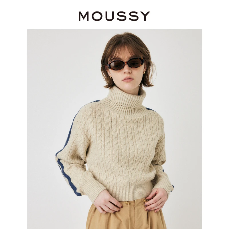 MOUSSY 2024秋冬运动感通勤高领套头毛针织衫010GAL70-6400