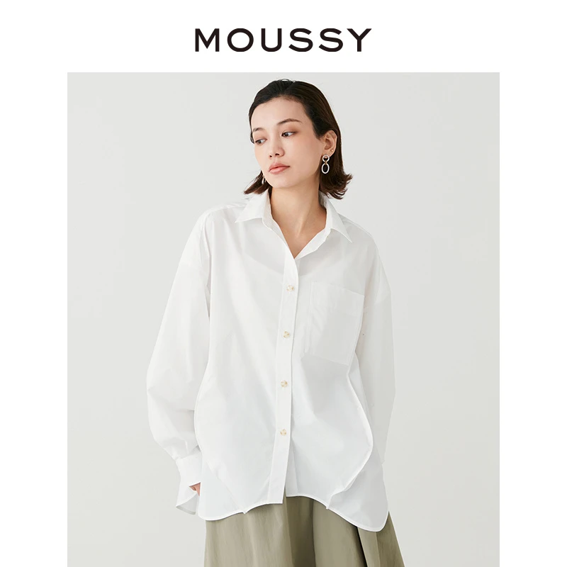 MOUSSY 2024秋冬简约纯色通勤风宽松衬衫02SA30-0361