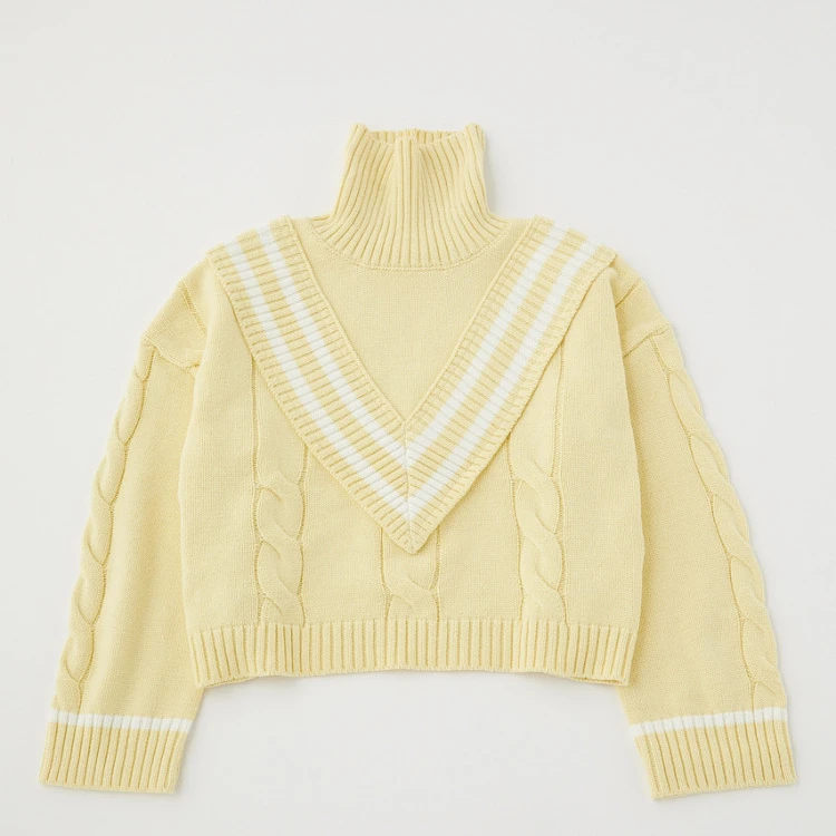 秋季叠穿风设计高领撞色编织毛衣010FAH70-6530