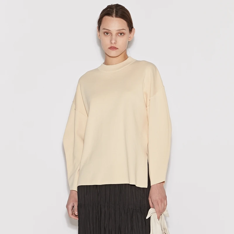 MOUSSY 2023冬季简约风落肩袖纯色圆领针织衫女C10GAS70-0510