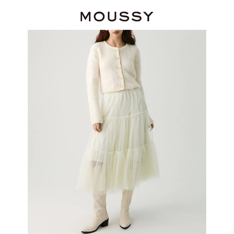 MOUSSY 秋冬复古浪漫高腰长款半身纱裙女028GAZ30-6320