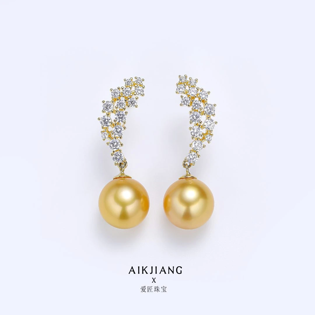 AIKJIANG/爱匠【白总】海水金珠热巴款10-11mm珍珠耳钉送AJ0418-1