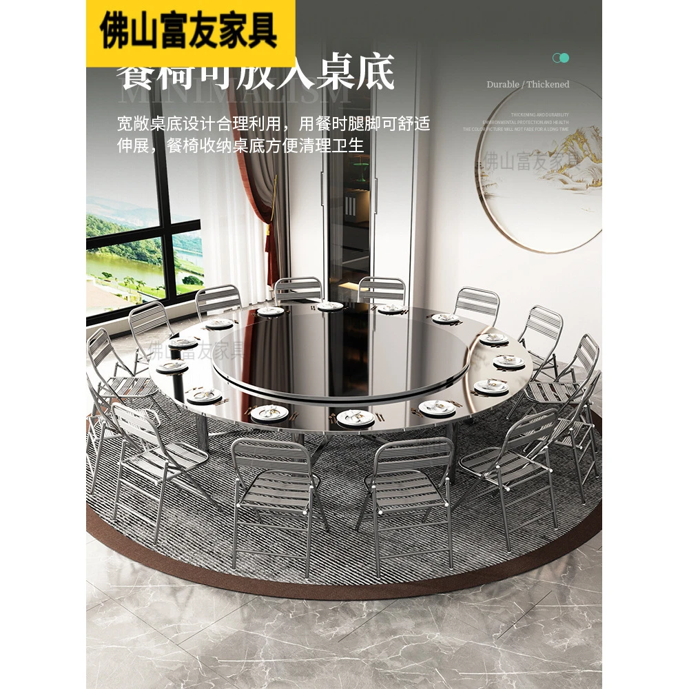 加厚304不锈钢转盘圆桌员工食堂家用商用桌面可折叠大圆台饭餐桌
