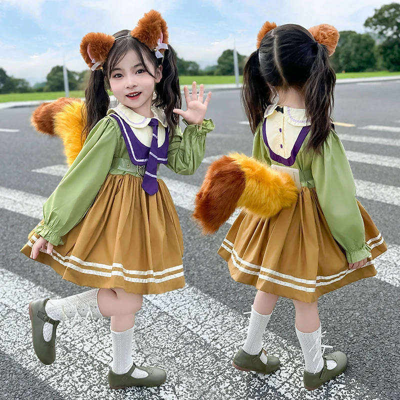 女童表演服长袖秋装演出服父亲节儿童节公主洋气宝宝学院风假两件