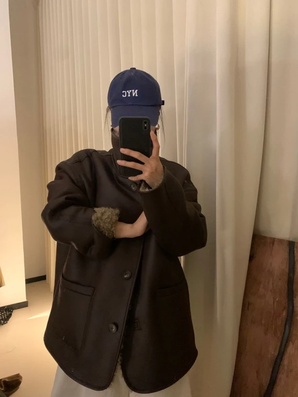 【主播同款】王炸两面穿重工皮毛一体外套女冬保暖上大衣机车服外套