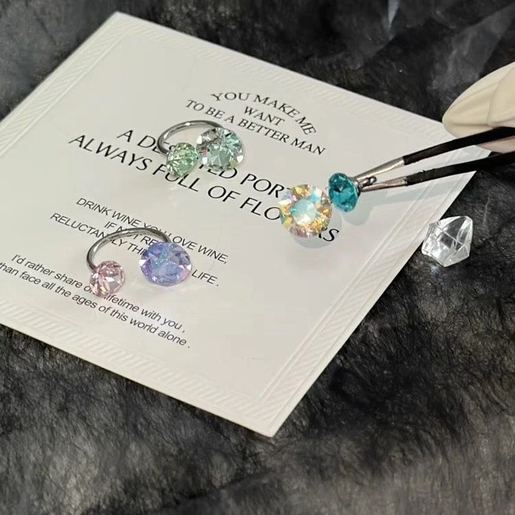 钛钢合成锆石耳饰 马蹄环耳钉双钻耳骨钉耳蜗耳钉防过敏杆粗1.2