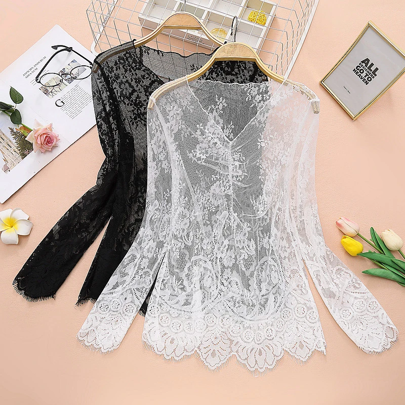 2025秋季新款韩版蕾丝打底衫女长袖内搭镂空洋气秋冬网纱V领上衣