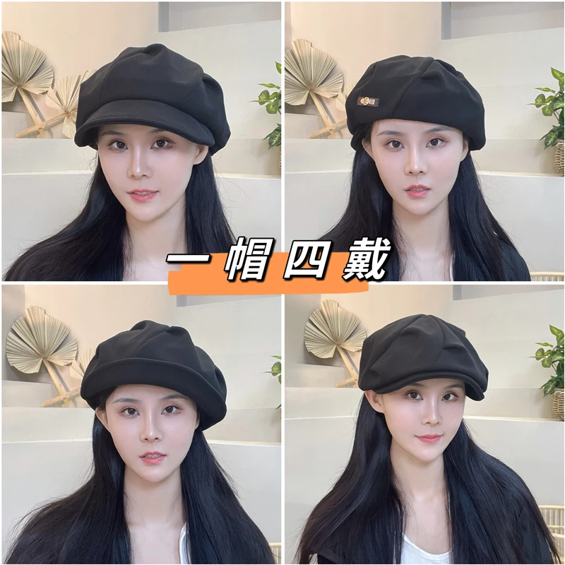 鸭舌画家帽子女秋冬云朵贝雷帽日系文艺网红褶皱八角帽包脸显脸小