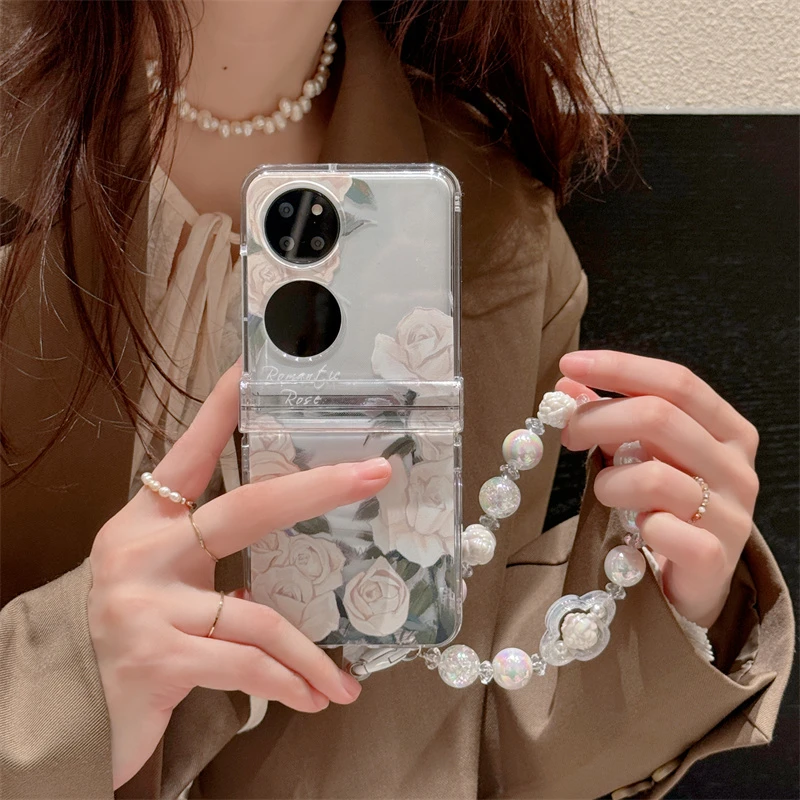 ins香槟玫瑰华为pocket2折叠手机壳透明小众p50 pocket s日韩少女