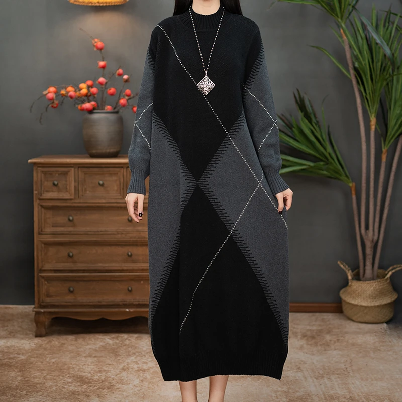 2024秋冬洋气显瘦宽松亲肤气质长袖连衣裙长裙  2311-157