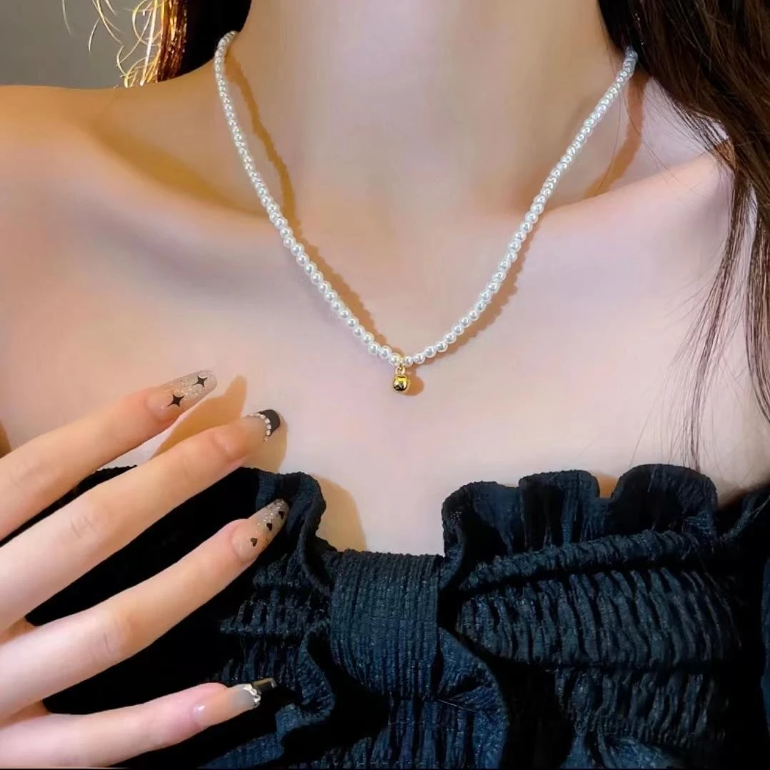 钛钢仿珍珠项链 【怦然心动】NK-100金圆球吊坠短项链气质百搭轻奢