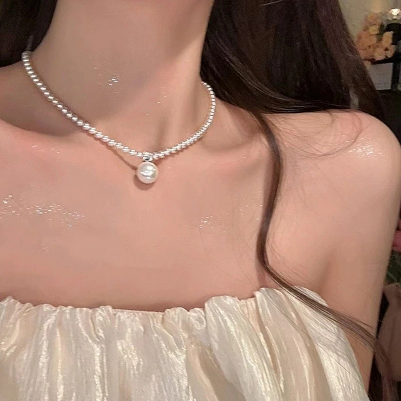 钛钢仿珍珠吊坠 【怦然心动】NK-218锆石珠珠吊坠项链网红轻奢百搭