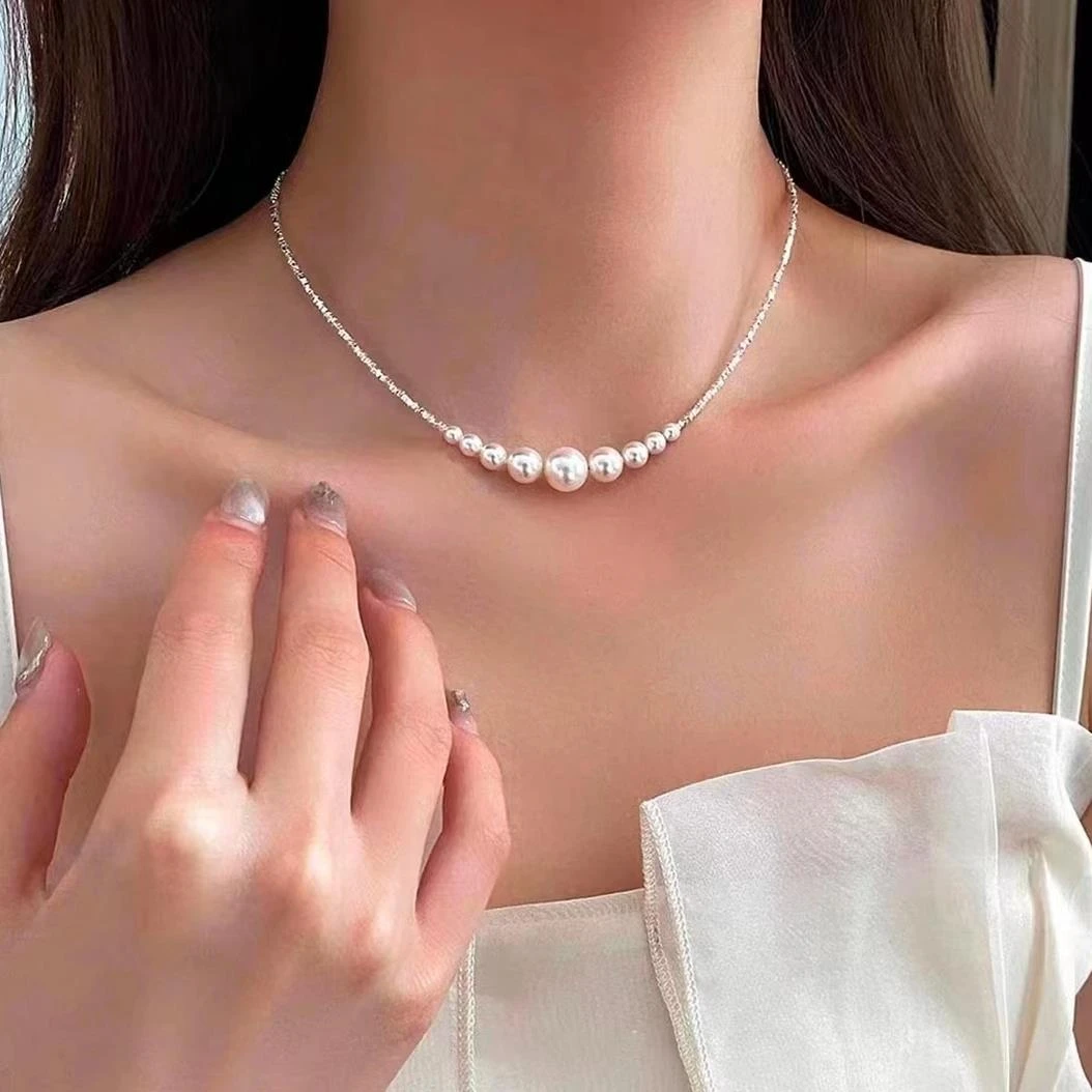 铜合金项链 【怦然心动】NK-42大小珍珠碎银仿珍珠项链轻奢时尚小众