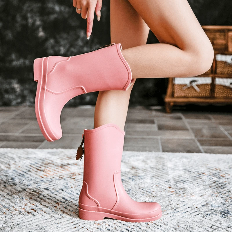 时尚中筒雨鞋女士四季防水防滑胶鞋厚底中帮水鞋钓鱼买菜雨靴女夏