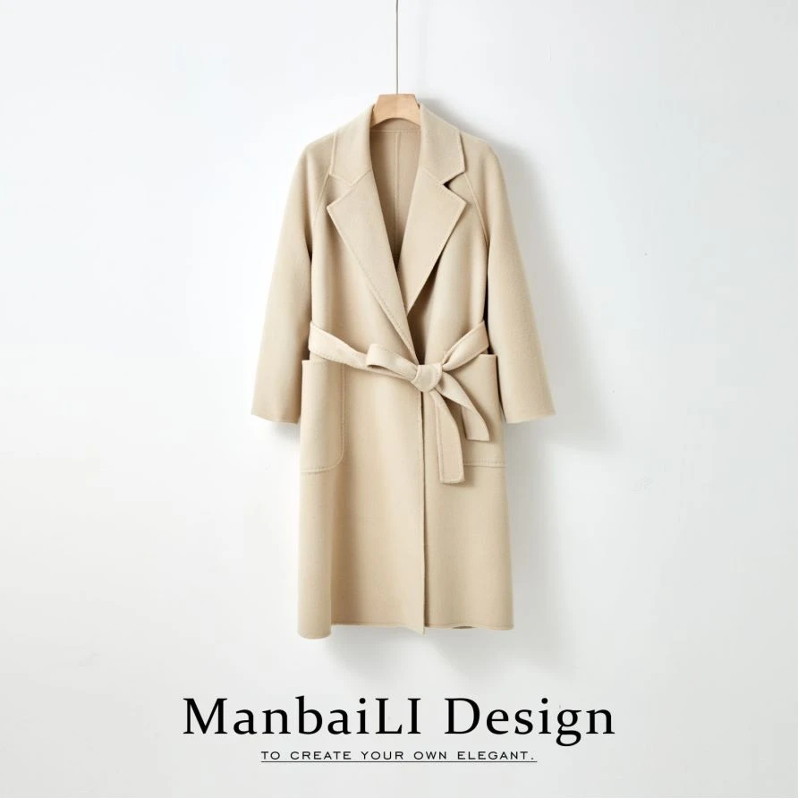 100%羊毛【月光奏曲】慵懒气质腰带双面羊毛大衣女士外套中长款