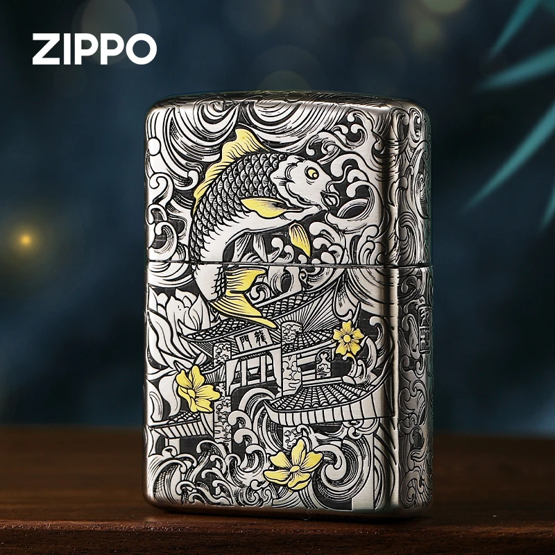 ZIPPO/之宝打火机错金套壳鱼跃龙门正品精雕男士高档送礼PWJ1H1X1
