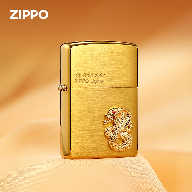 ZIPPO正品打火机金蛇贴章衔财金色防风原装个性工艺经典DY8902TZ