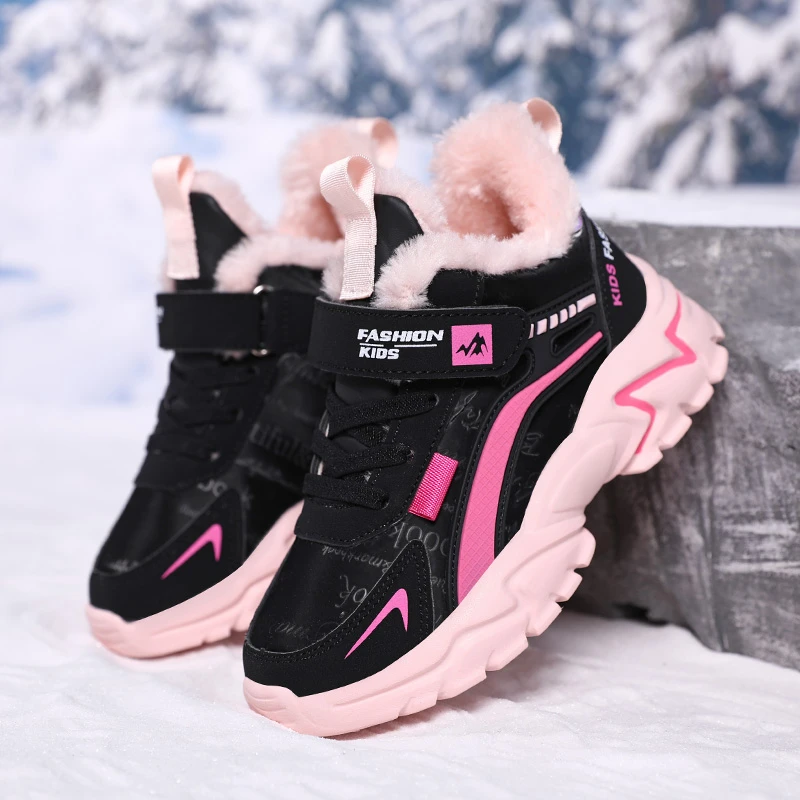 回力瑞女童大棉鞋冬季加厚保暖儿童运动鞋中大童女孩皮面防水跑鞋