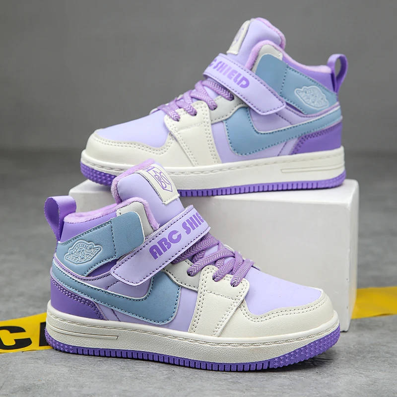 CEO ABC女童加绒板鞋冬季新款儿童运动鞋女孩中大童皮面防水棉鞋