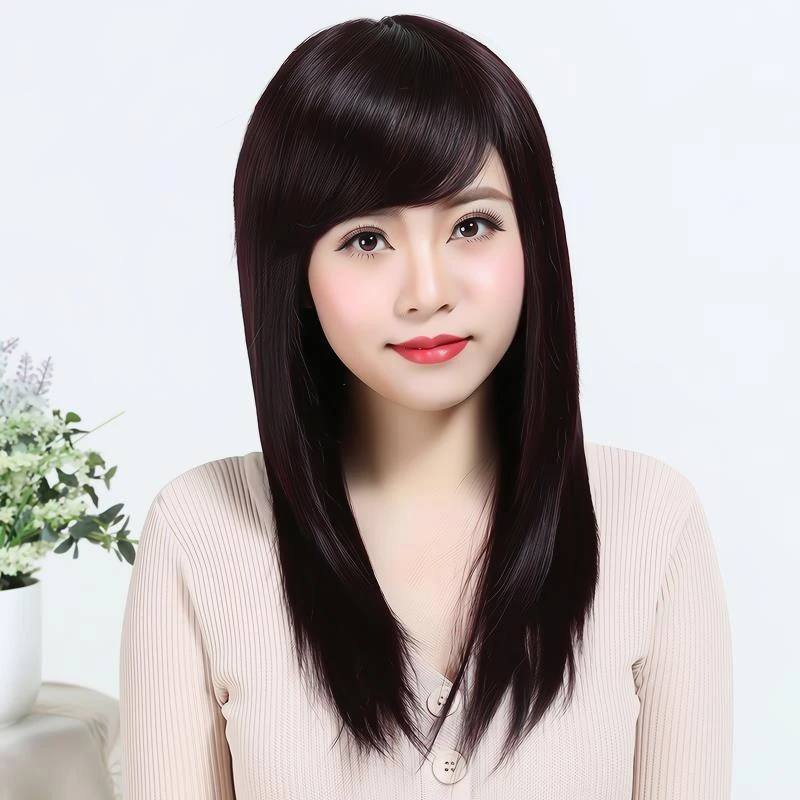 假发女长直发假发套全头逼真女士中老年妈妈中长发齐刘海隐形无痕