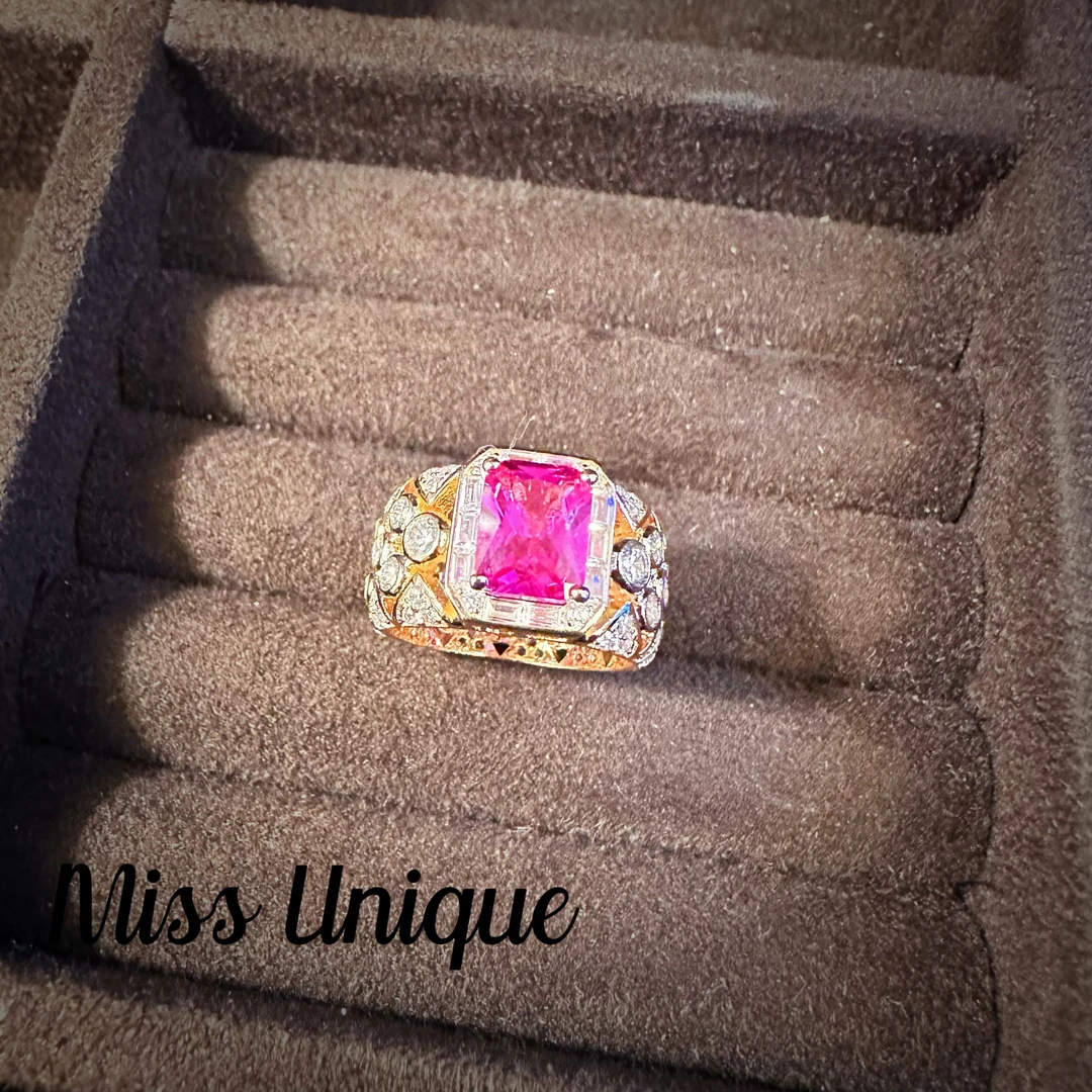 C3325玫红方糖蕾丝戒指