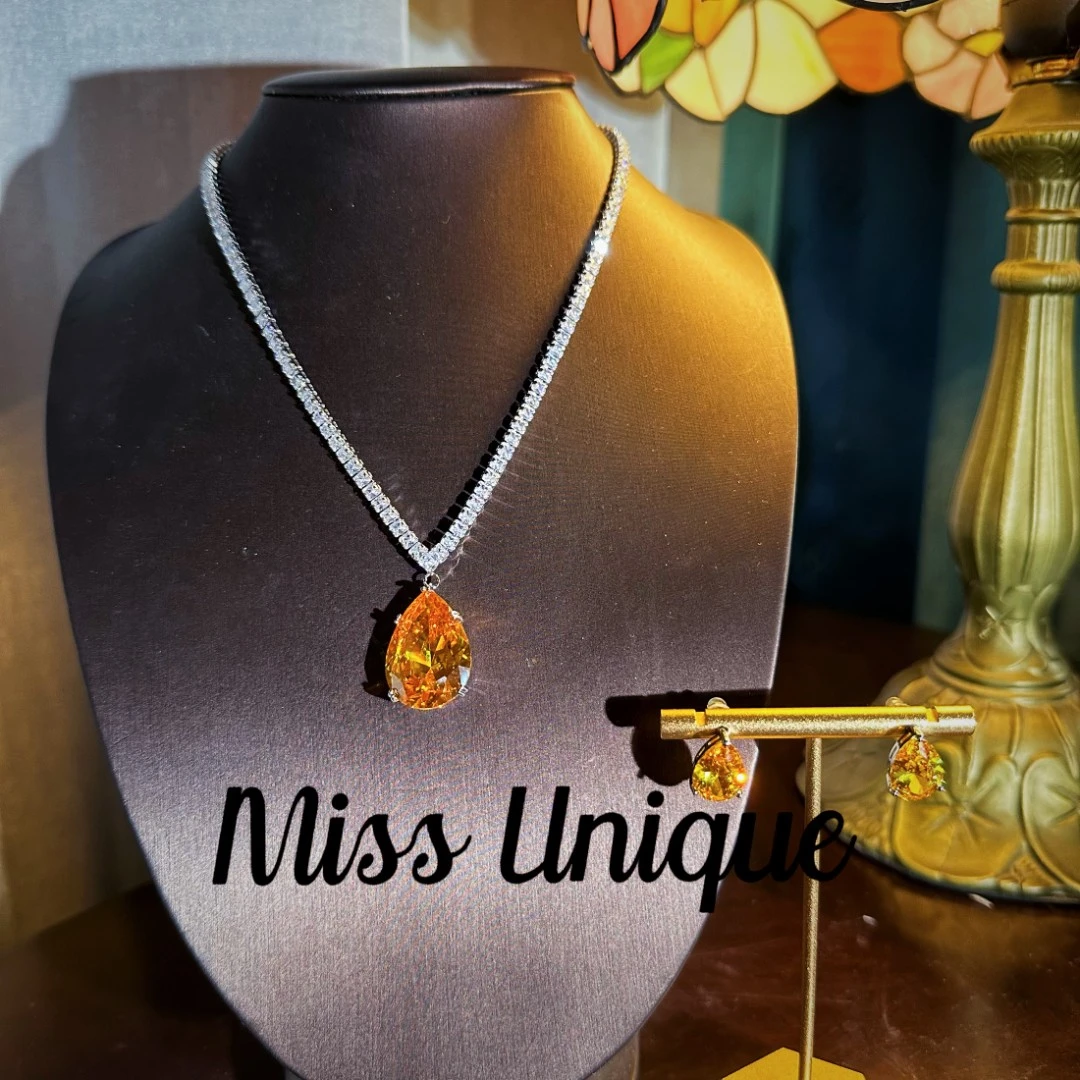 E8273黄色大水滴项链套装