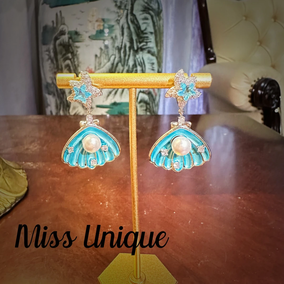 B1450海洋蓝色贝壳耳环