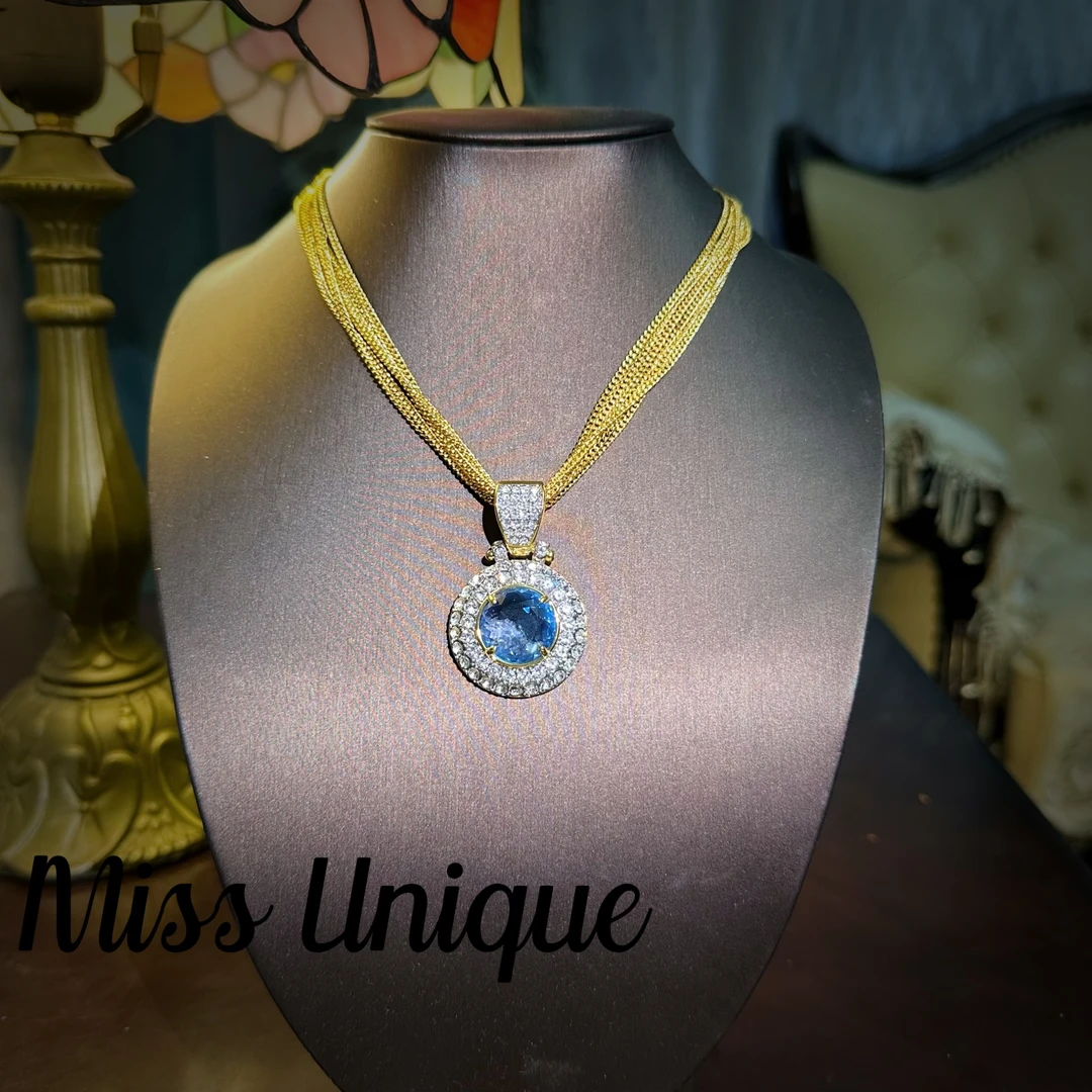 S6390中古蓝色多层金色项链