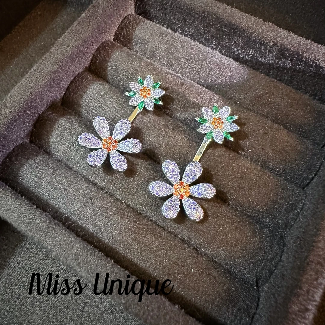 B651紫色花朵大小花两带耳环