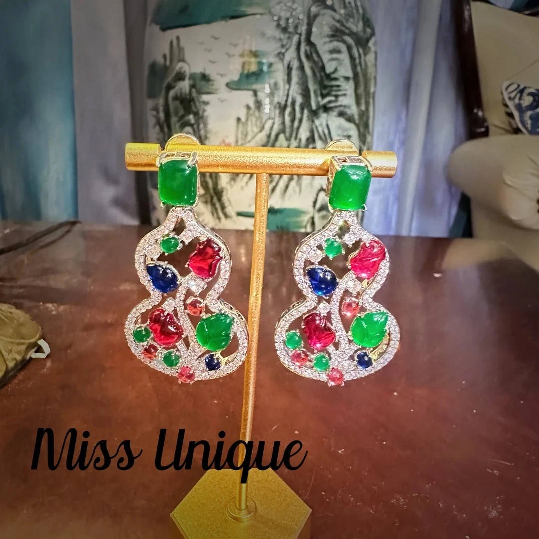 S6205红绿蓝镂空葫芦耳环