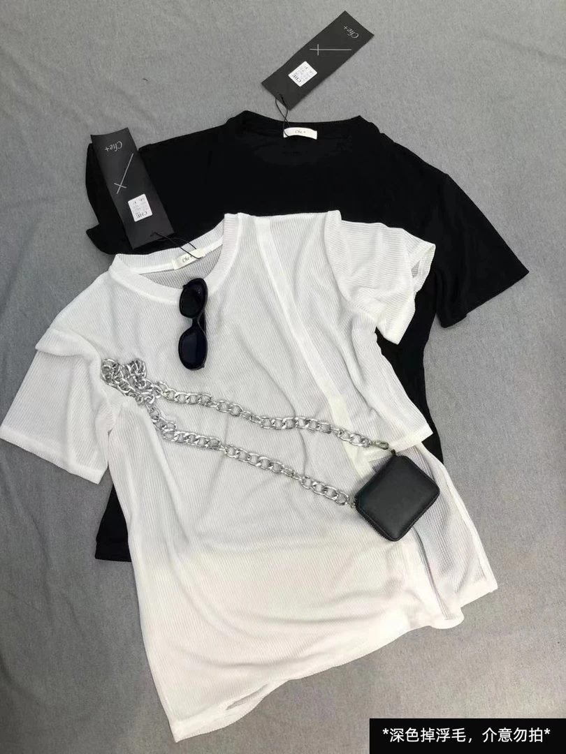 大锦家9062新款高品质超薄侧短宽松洋气款短袖百搭显瘦时尚开叉