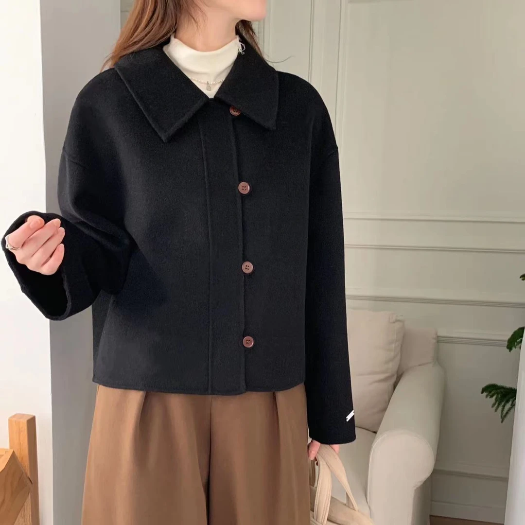 大衣毛呢短外套小个子短款时尚百搭羊绒韩版气质针织宽松翻领秋冬