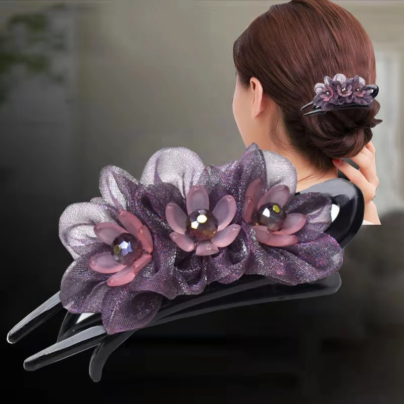 时尚花朵夹子头饰后脑勺抓夹盘发固定头发鸭嘴夹